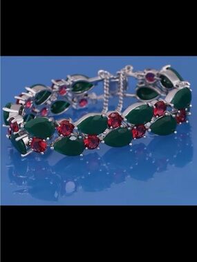 Emerald and Ruby statement tennis bracelet rhodium plated with Swarovski element